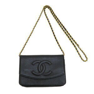 CHANEL Chain Shoulder Bag Bag Coco Mark Shoulder circa Caviar Skin Black
